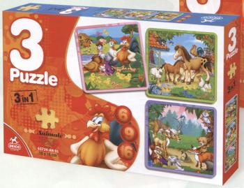 Deico Games - 3 in 1 Puzzle (6-9-16 Pcs) - Animals